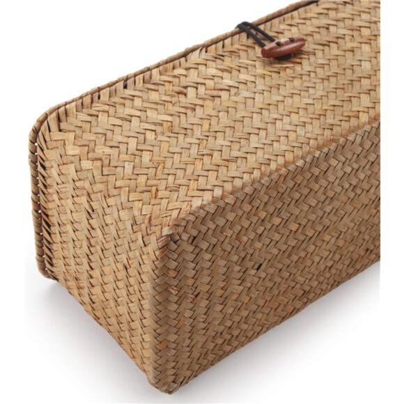 Seagrass Storage Basket with Lid Rectangular Small Woven Shelf Baskets with - Picture 6 of 8